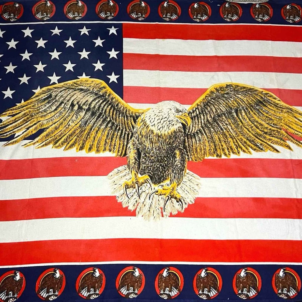 Vintage USA Bald Eagle American Flag Cotton Fabric Wall Hanging Patriotic