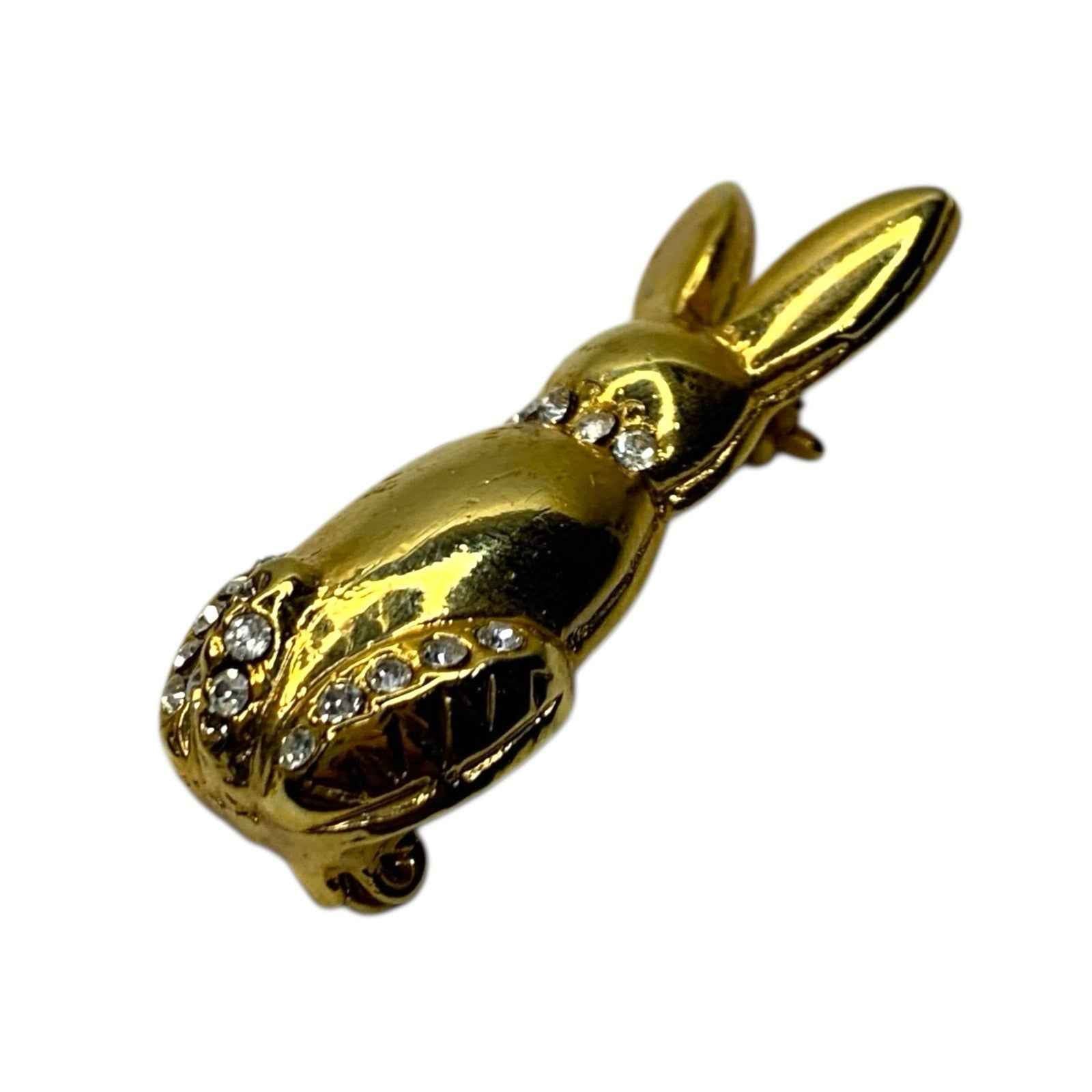 Vintage Gold Plated Vintage Rabbit Brooch with Rhinestone Details