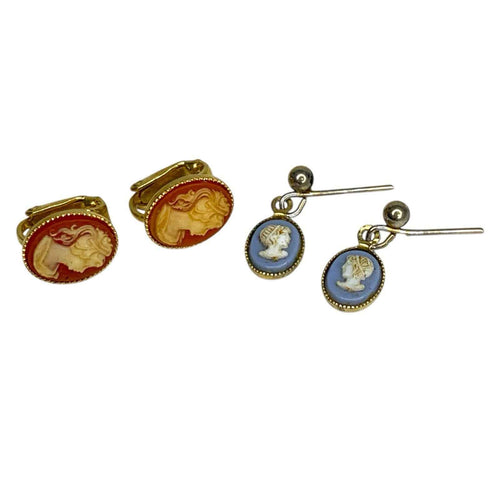 2 Pairs of Vintage Cameo Earrings - incl. Wedgewood Jasperware