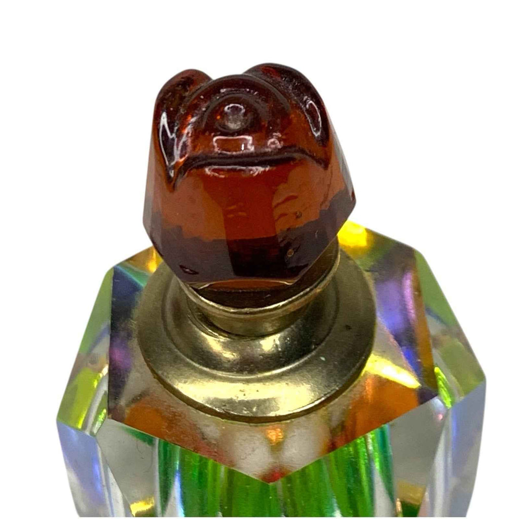 Vintage Crystal Prism Perfume Bottle Rainbow Iridescent Colour Rose Stopper 1980