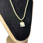Vintage Carved Bovine Bone Necklace with Elephant Pendant & Beads