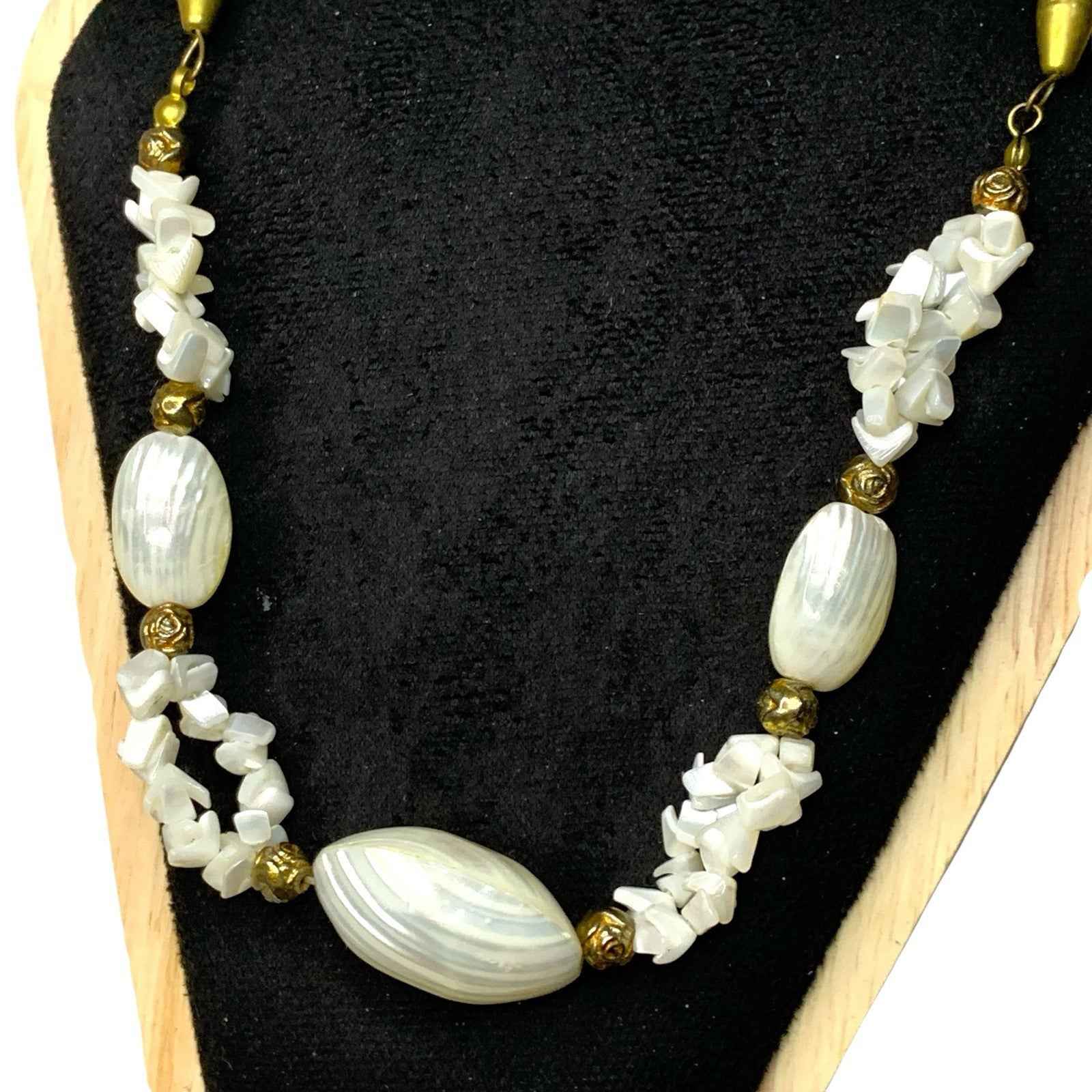 Vintage Mother of Pearl Statement Necklace White Shimmering Beads