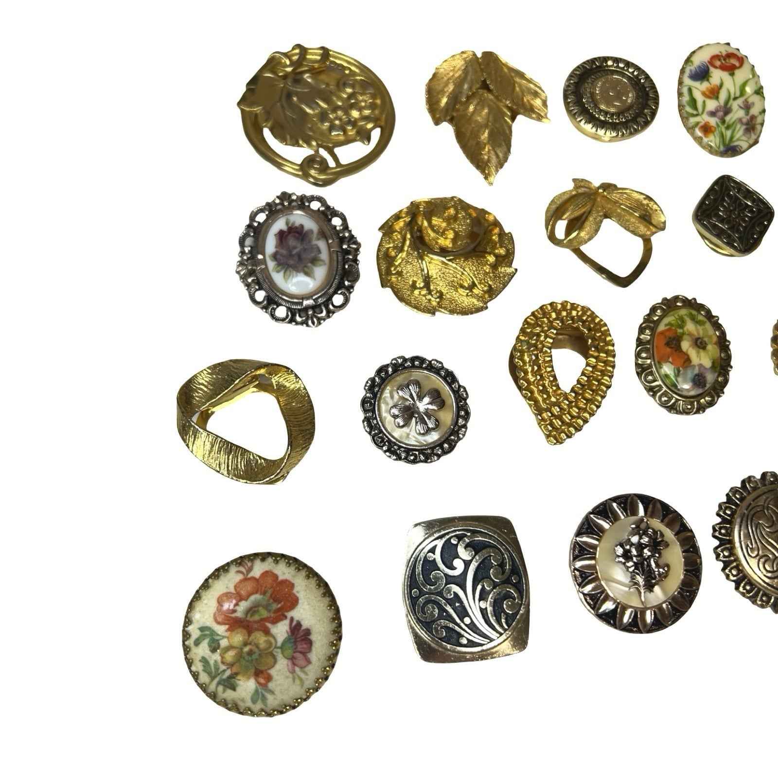 22x Vintage Hinged Scarf Clips Rings & Collar Tip Gold Tone