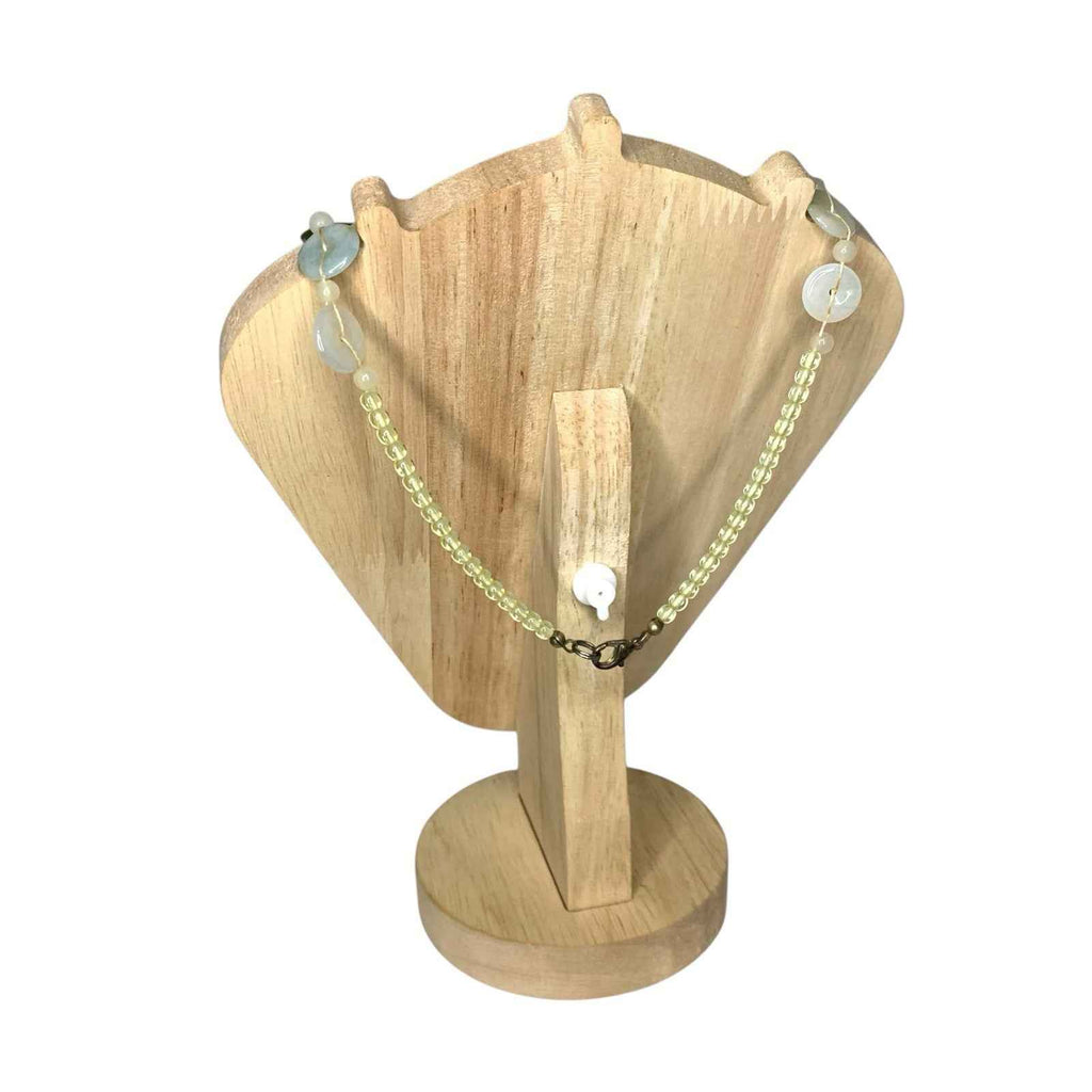 Vintage Handmade Light Green Glass Bead Necklace Round & Floral Beads Jade Style