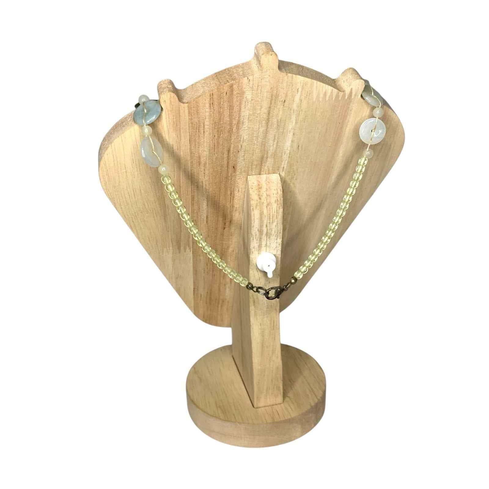 Vintage Handmade Light Green Glass Bead Necklace Round & Floral Beads Jade Style