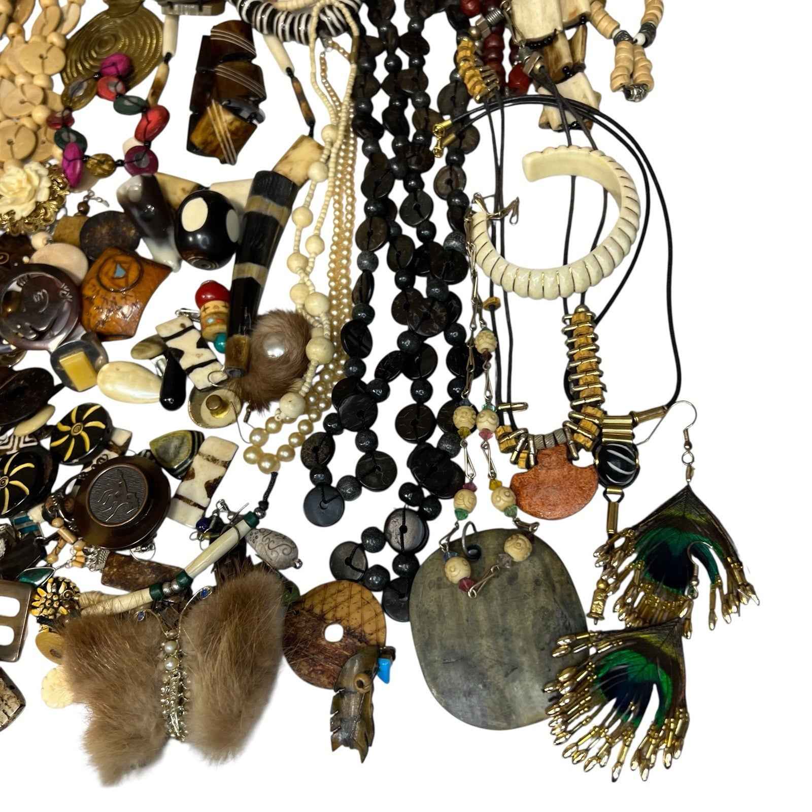 1.5kg Ethnic Tribal Jewellery Bundle Wood Bovine Bone Findings Job Lot