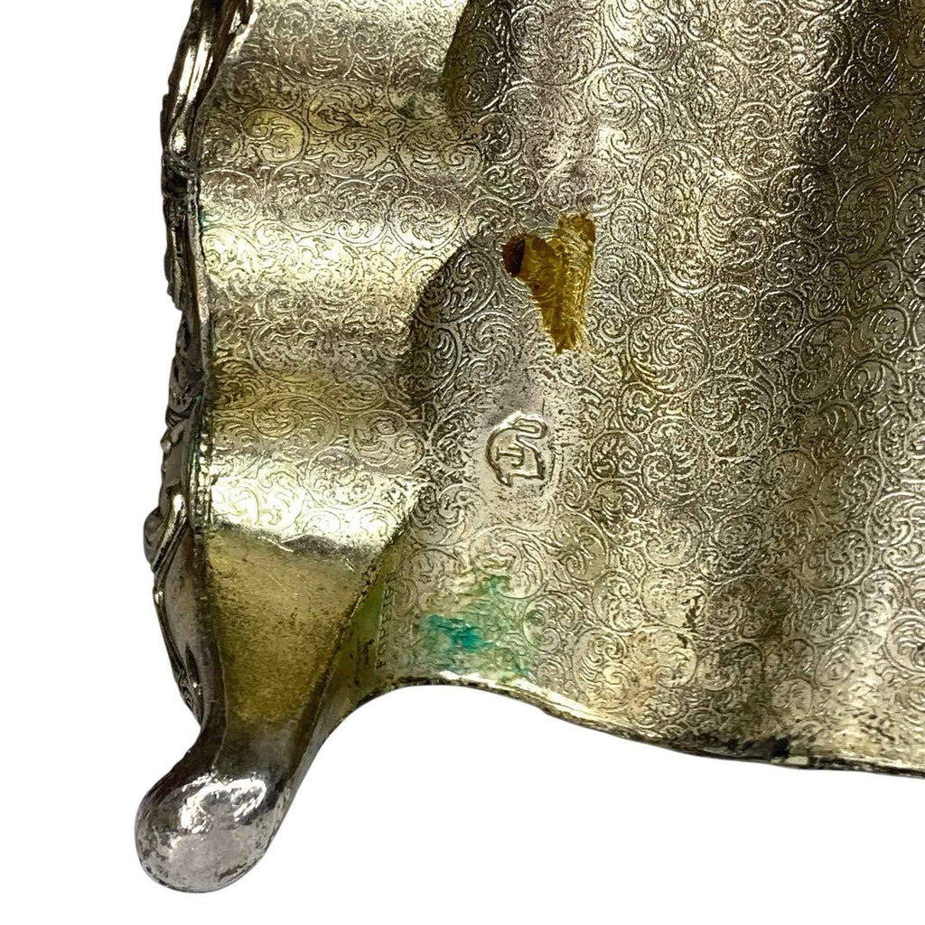 Vintage Ornate Trinket Jewellery Box Red Lining Woman with Wheelbarrow Scene