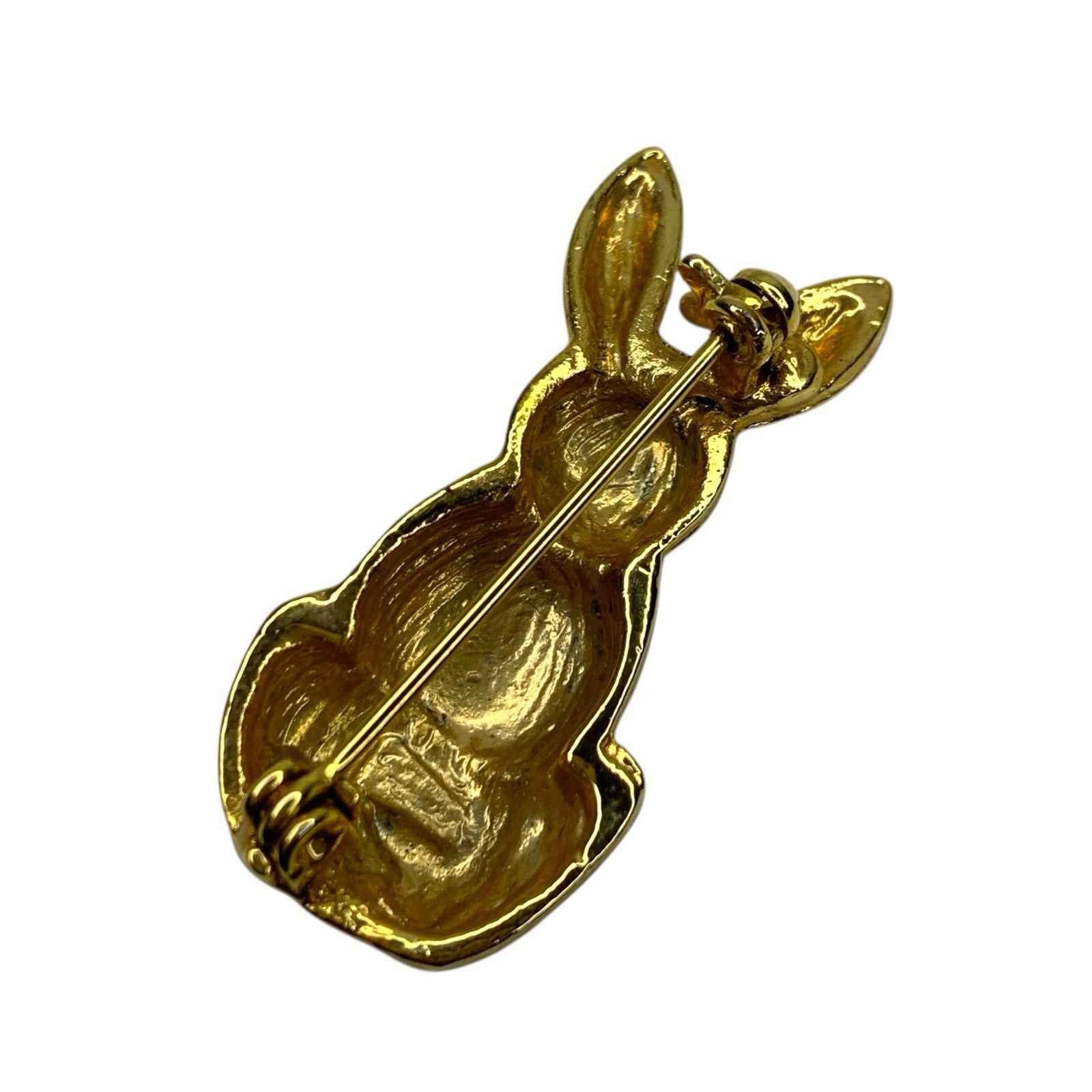Vintage Gold Plated Vintage Rabbit Brooch with Rhinestone Details