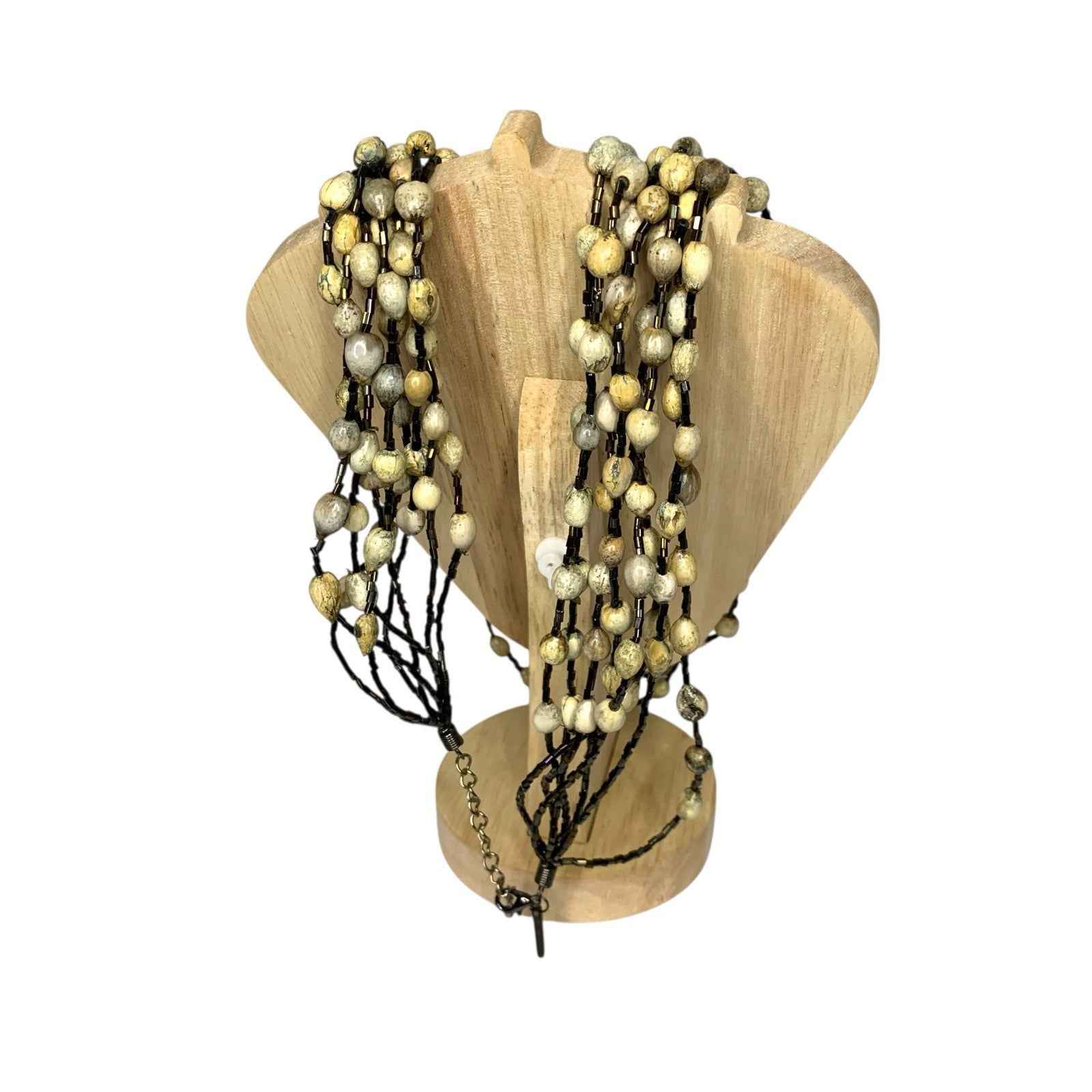 Vintage Layered 8 Strand Seed Bead Necklace Tribal Boho Natural Statement