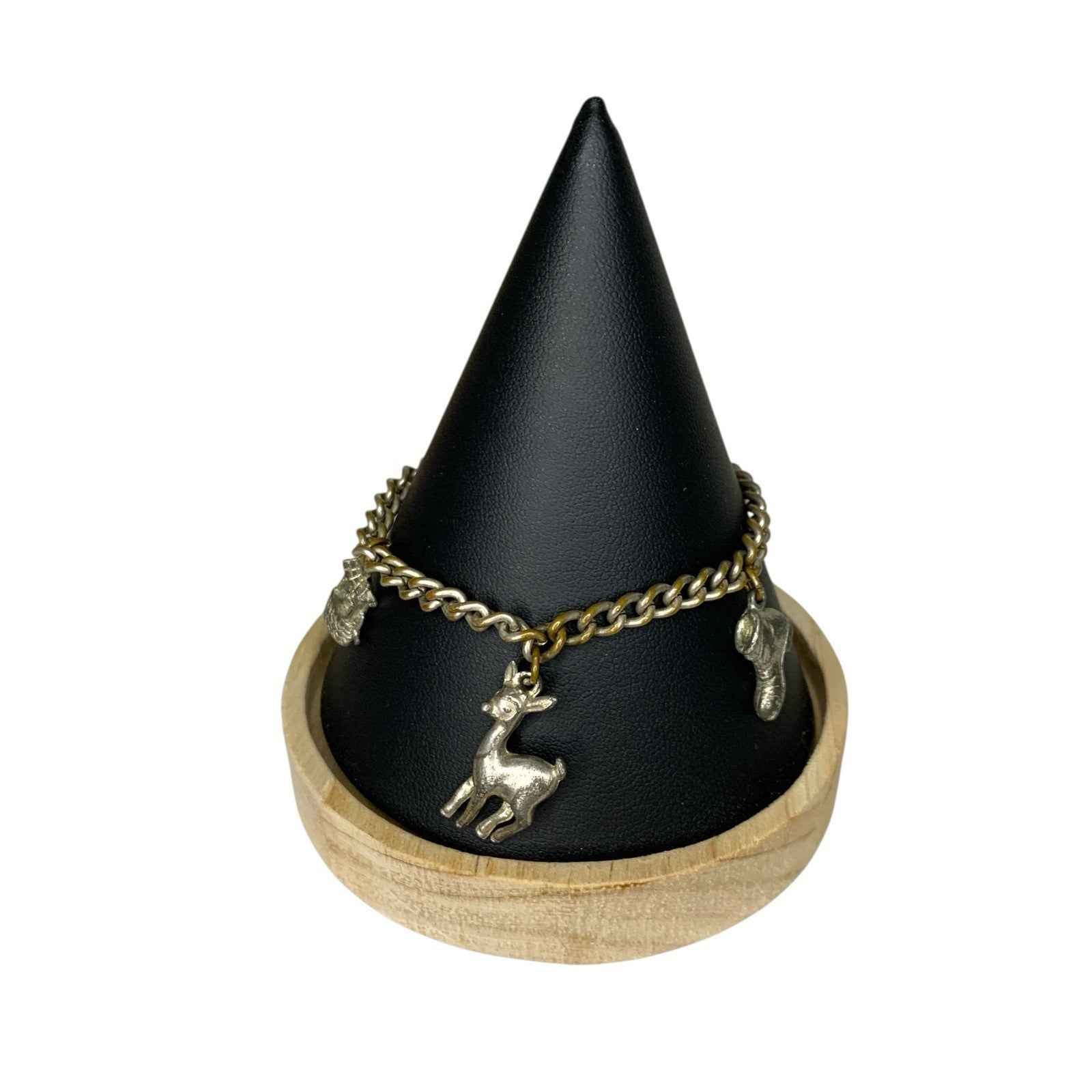 Vintage Bracelet with 5 Charms - Deer, Pig, Boot, Well & Ballerina