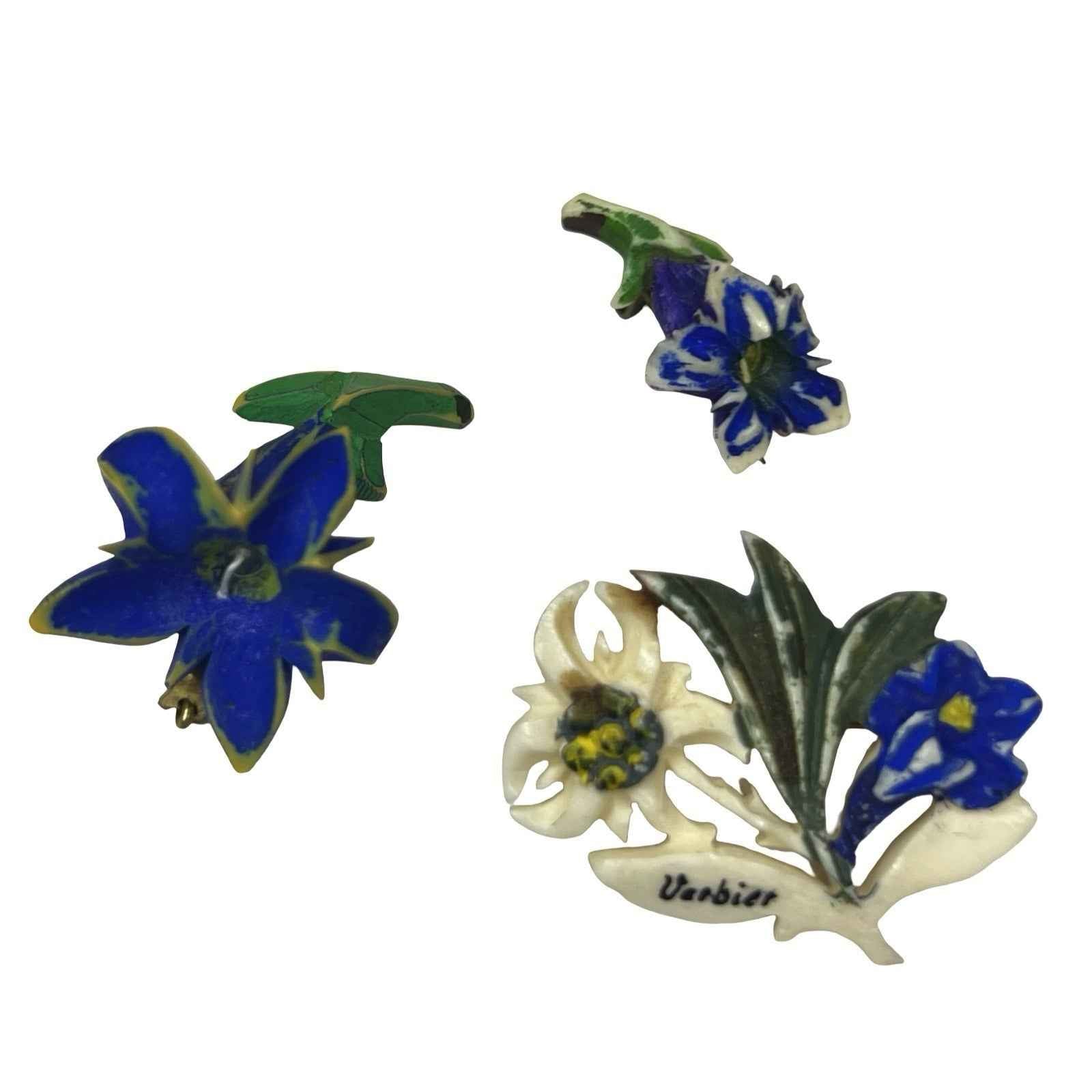 Vintage Floral Jewellery Lot Hand Painted Celluloid Flower Brooches Ear Clips