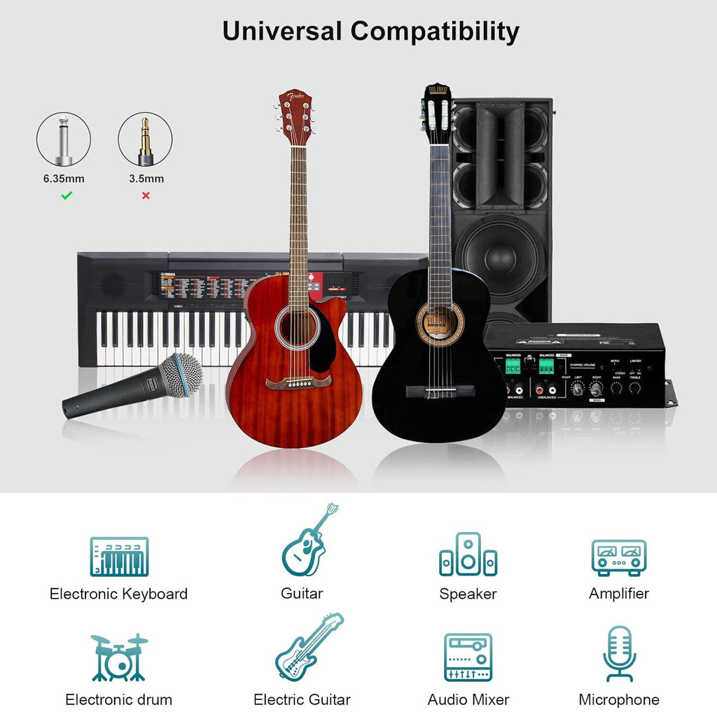 10m Pro Guitar Cable Straight Stereo Audio Amp Lead 1/4" 6.35mm - Braided Tweed Cables, Leads & Connectors by TheVoyageBird