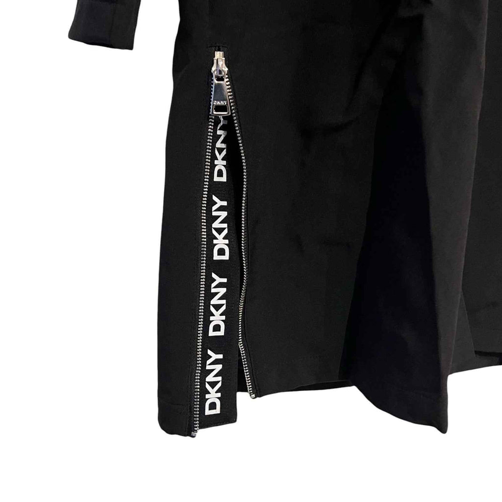 DKNY Women's Parka Coat, Black Hooded, Size S with Back Side Zip Slits BNWT