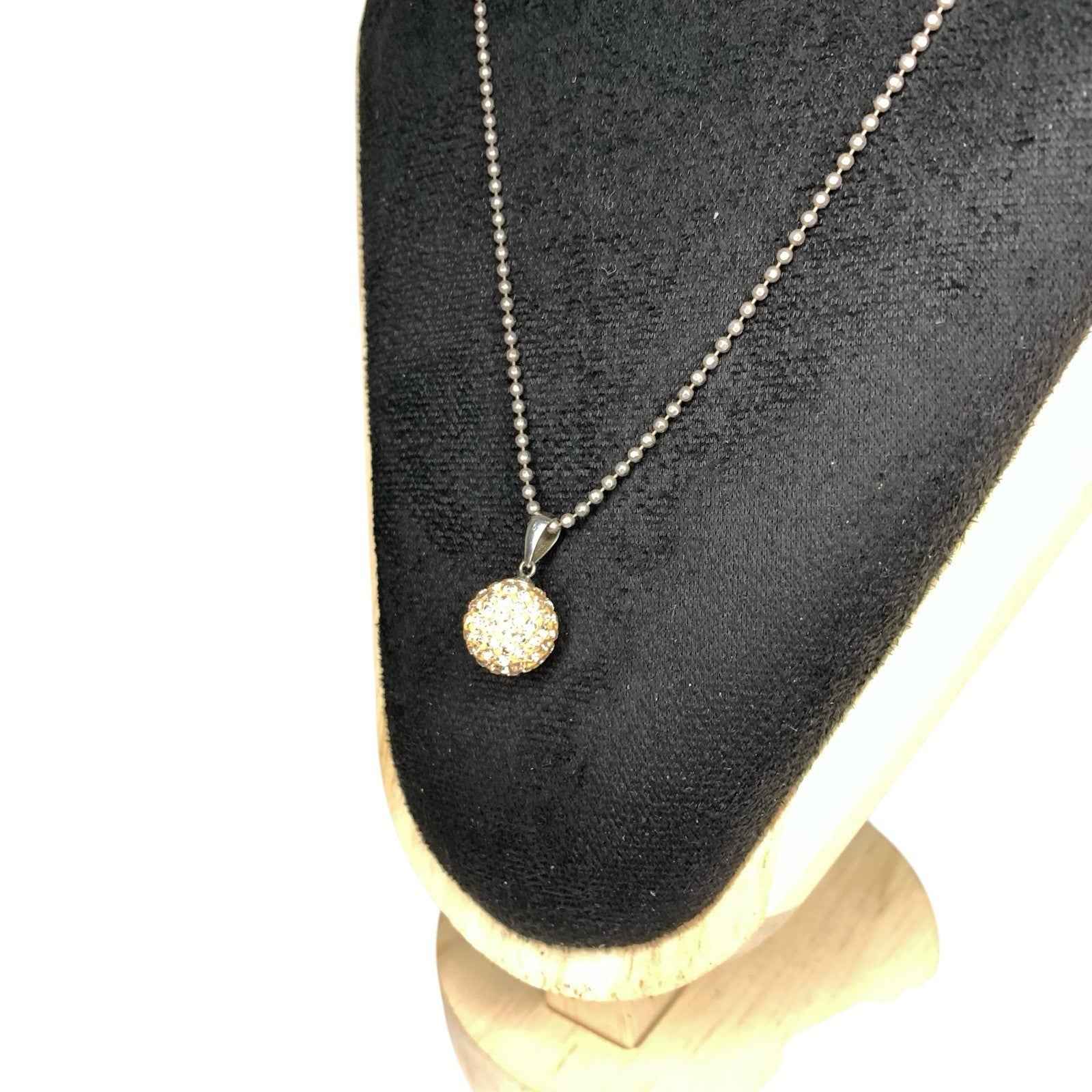 925 Sterling Silver Crystal Pavé Ball Pendant Chain Necklace Round Sparkle Gift