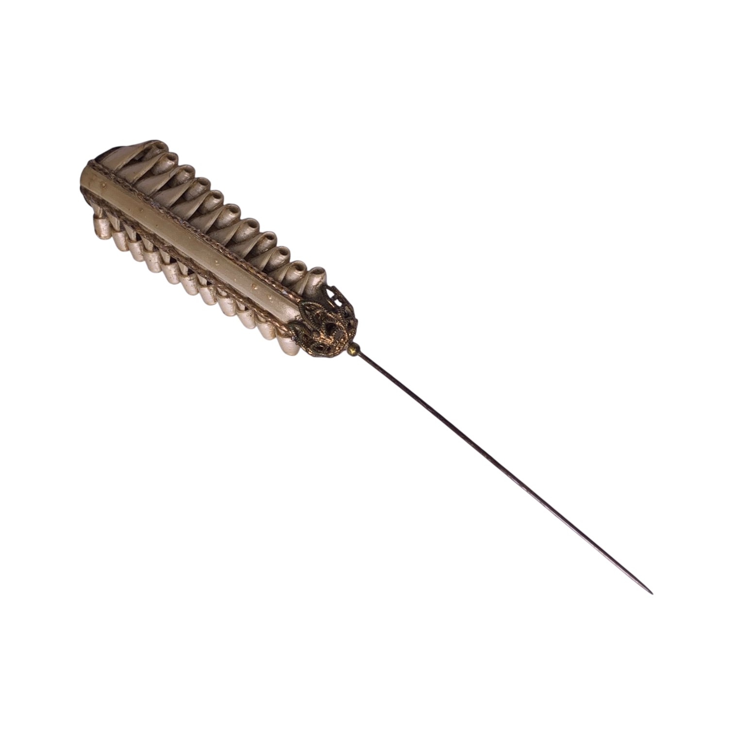 1890s Edwardian Hatpin Gilt Mount Hand-Curled Scrolls Rare Organic Art Nouveau Hatpins by TheVoyageBird