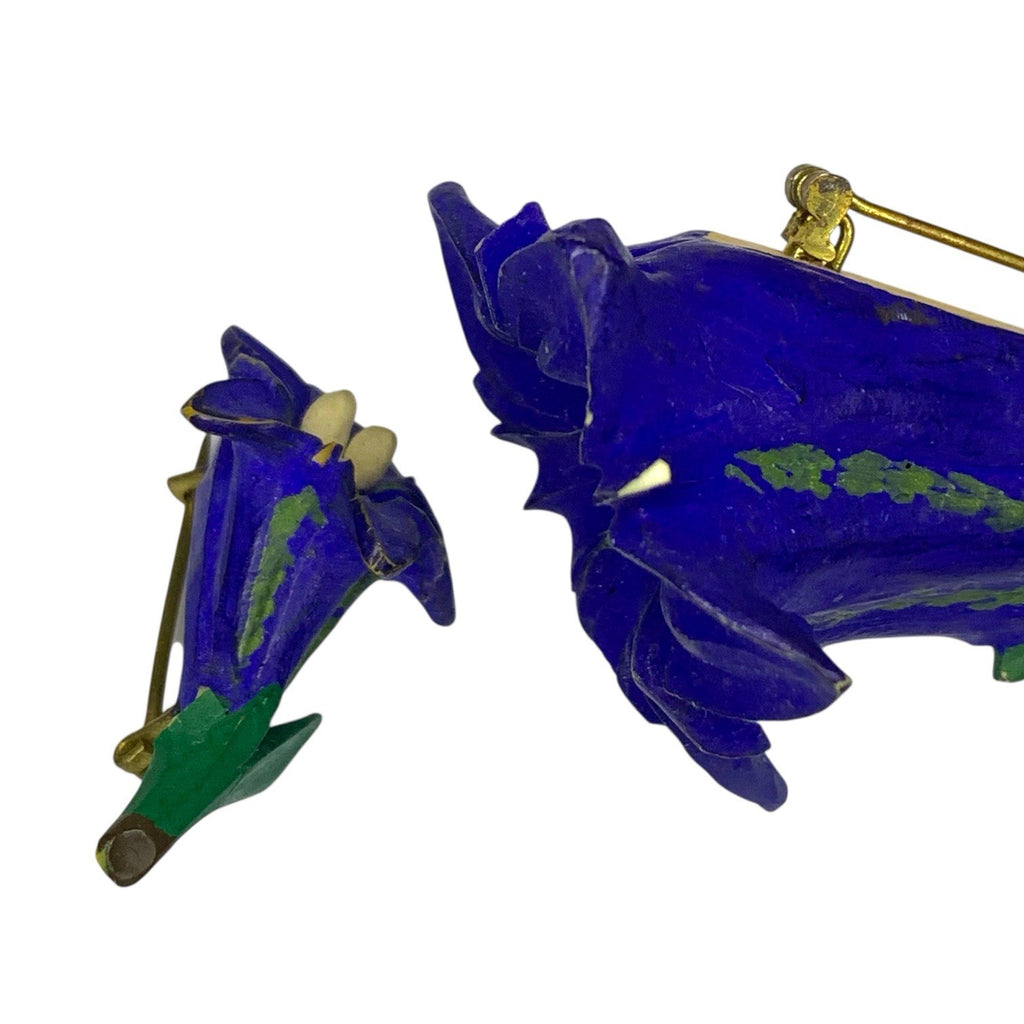 1930s–50s Blue Carved Celluloid Brooch Set – Floral Motif – Early Plastic – 3x by TheVoyageBird