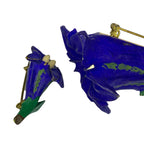 1930s–50s Blue Carved Celluloid Brooch Set – Floral Motif – Early Plastic – 3x by TheVoyageBird