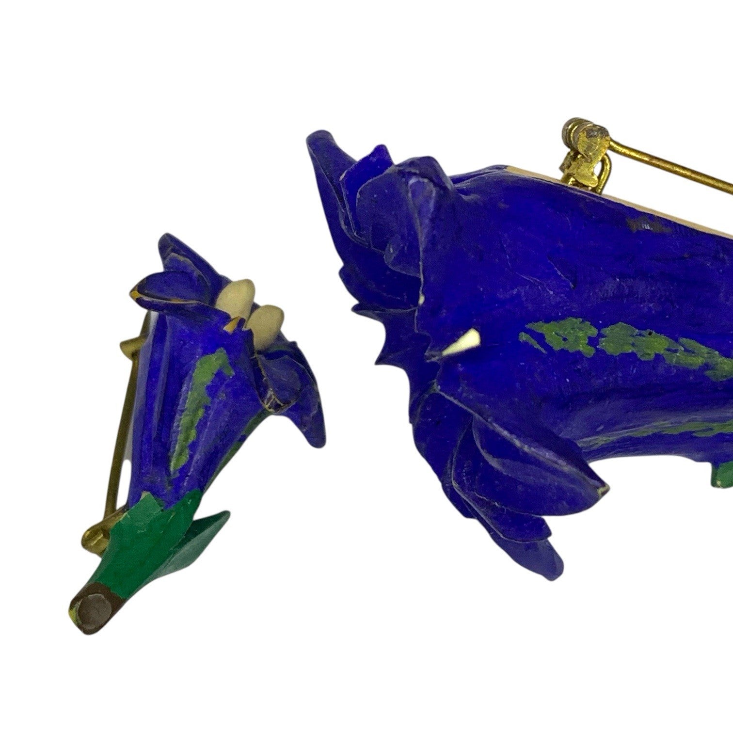 1930s–50s Blue Carved Celluloid Brooch Set – Floral Motif – Early Plastic – 3x by TheVoyageBird