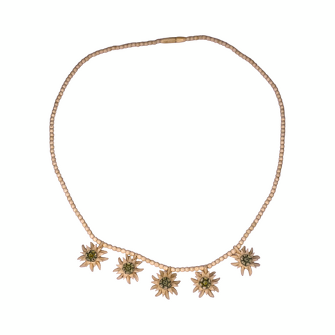 1950s Edelweiss Flower Necklace Carved Bone Beads Alpine Folk Art Austria Vtg