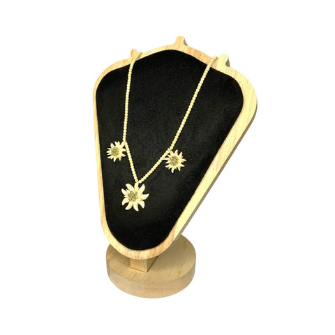1950s Edelweiss Flower Necklace with Carved Bovine Bone Beads - Alpine Folk Art from Austria