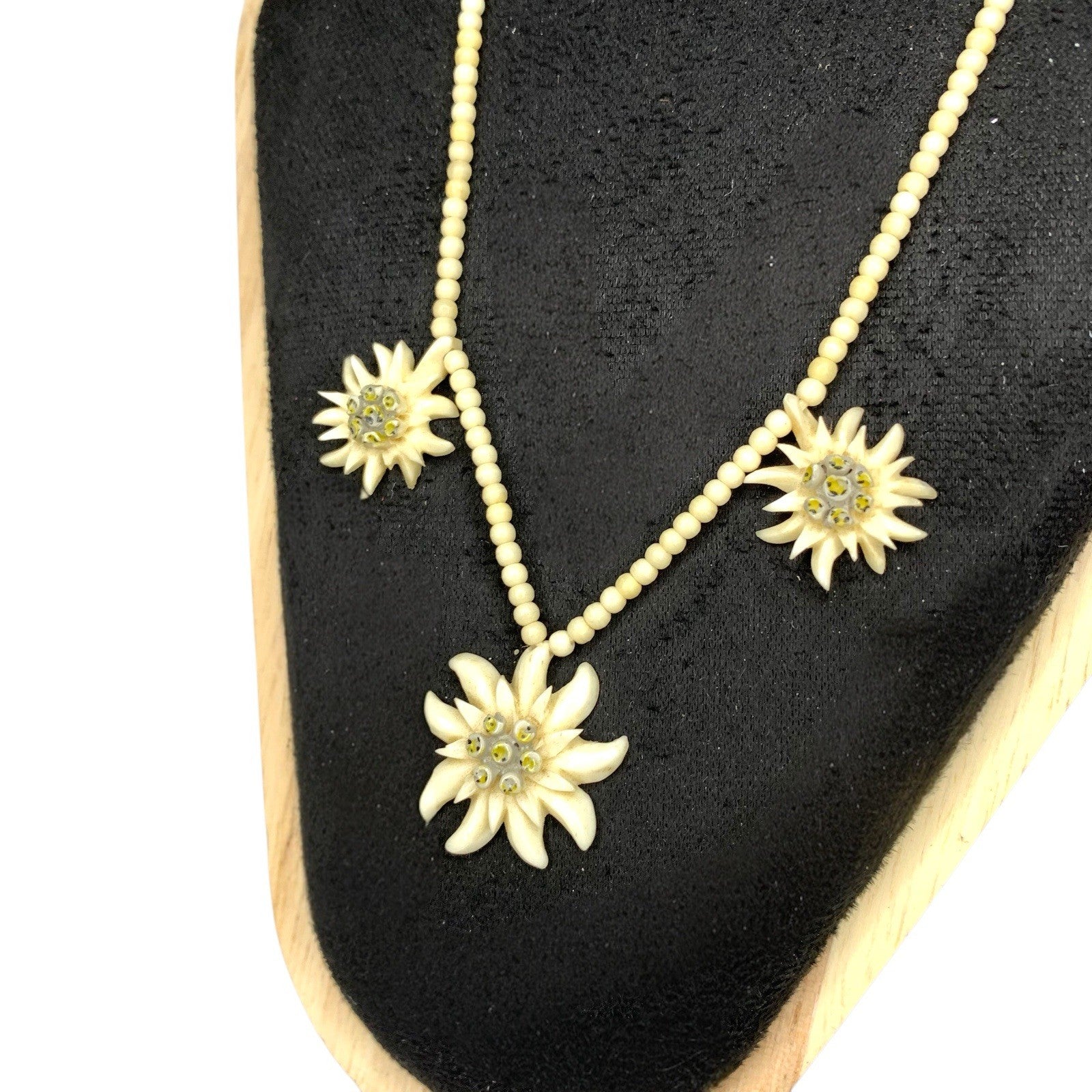 1950s Edelweiss Flower Necklace Carved Bovine Bone Beads Alpine Folk Art Austria by TheVoyageBird