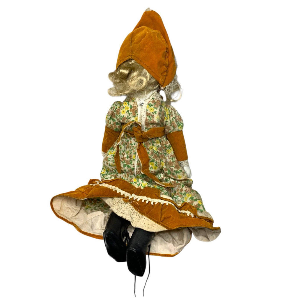 1980s Victorian Style Bisque Porcelain Doll – Blue Eyes, Floral Dress Decorative Antique Dolls by TheVoyageBird