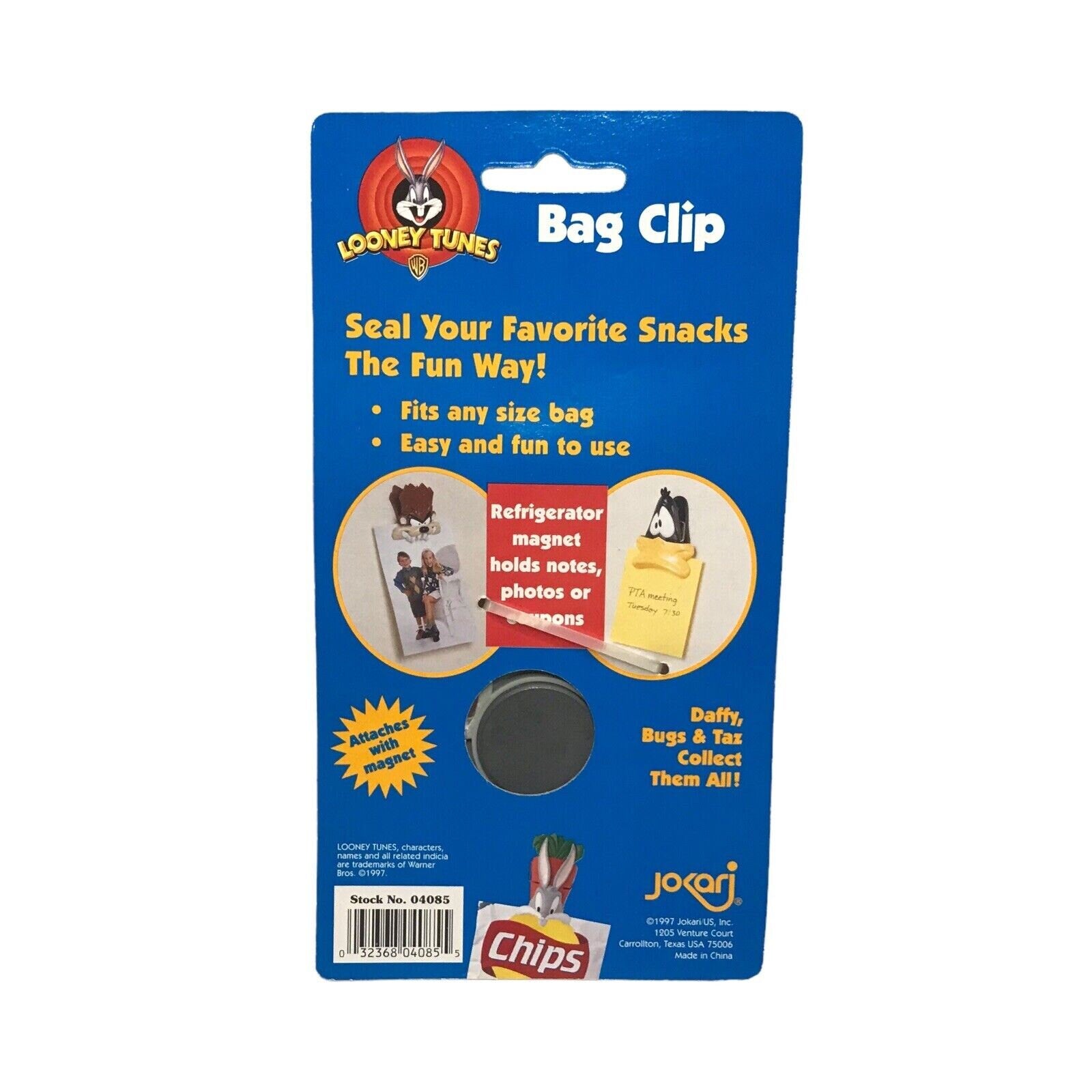 1997 Bugs Bunny Bag Clip with Magnet - Looney Tunes Chip Clip, Retro Kitchen Collectible, 90s Nostal Other Animation Collectables by TheVoyageBird