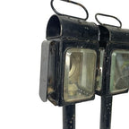 Pair Antique Carriage Coach Oil Lamps Lanterns Red Lens Bevelled Glass c1900 - detail view