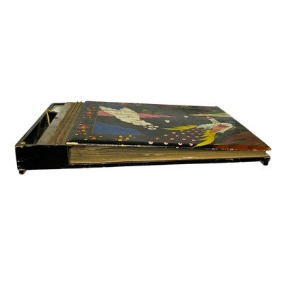Vintage Musical Photo Album Black Lacquer Mother of Pearl Peacock Oriental Box