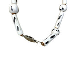 Vintage Black White Painted Bead Necklace Earrings Set Retro Costume Jewellery