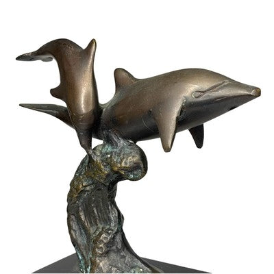 Gatco Bronze Dolphin Sculpture Statue Nautical Marine Figurine Marble Base 8"