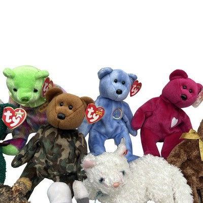 Ty Beanie Baby Job Lot 14x Bears Chameleon Dolphin Cat Shark FIFA Peace 2002