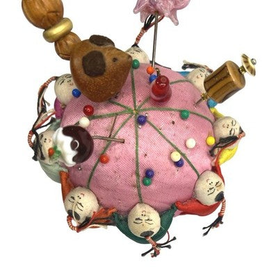 Vintage Chinese Silk Pin Cushion Asian Cloth Dolls Sewing Quilting Holder