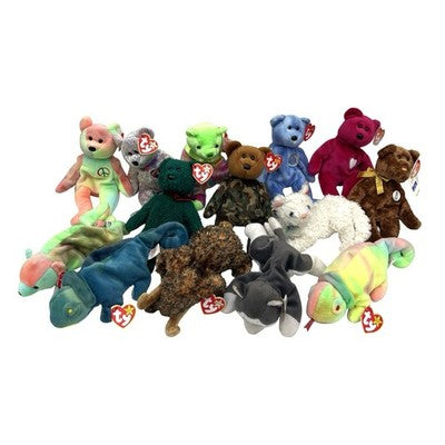 Ty Beanie Baby Job Lot 14x Bears Chameleon Dolphin Cat Shark FIFA Peace 2002
