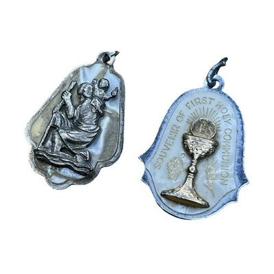 2x Vintage Catholic Medal Pair St Christopher First Holy Communion Pendants — view 2
