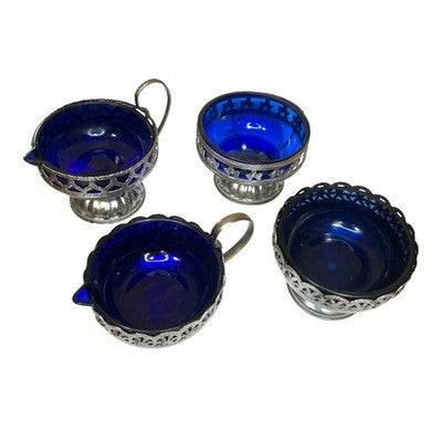 Vintage Cobalt Blue Glass Condiment Serving Pieces Job Lot x4