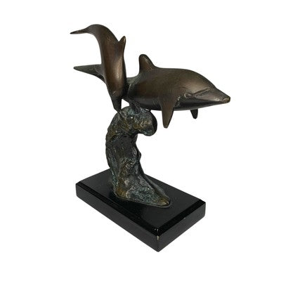 Gatco Bronze Dolphin Sculpture Statue Nautical Marine Figurine Marble Base 8"