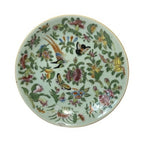 Antique Chinese Canton Famille Rose Celadon Plate Birds Butterflies