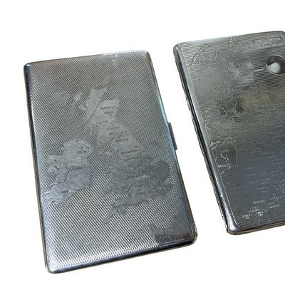 3 Vintage Map Cigarette Cases Emu Har-Bro Britain Ireland Malaya Singapore — view 2