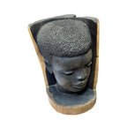 Vintage Carved Wooden African Head Bookend Bust Sculpture Folk Art Single - back view