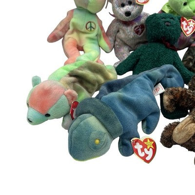 Ty Beanie Baby Job Lot 14x Bears Chameleon Dolphin Cat Shark FIFA Peace 2002