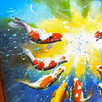Large Original Koi Fish Painting Signed Framed Feng Shui Prosperity Artwork