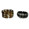 2x African Tribal Yak Bone Batik Stretch Bracelet Wood Bangle Boho Statement