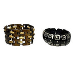 2x African Tribal Yak Bone Batik Stretch Bracelet Wood Bangle Boho Statement