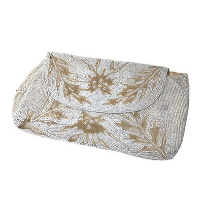 Vintage Brettle's Silkestia White Beige Micro Beaded Evening Clutch Purse Boxed