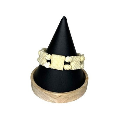 Vintage Hand Carved Bovine Bone Bracelet Tiled Beads Screw Clasp Ethnic Boho