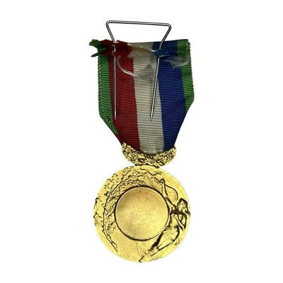 Vintage Emile Monier French Firefighter Rescue Medal Pompiers Gilt Ribbon - back view
