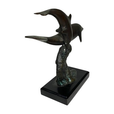 Gatco Bronze Dolphin Sculpture Statue Nautical Marine Figurine Marble Base 8"