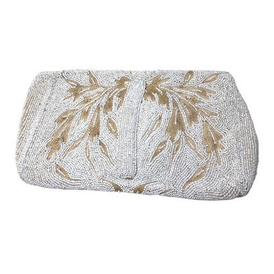 Vintage Brettle's Silkestia White Beige Micro Beaded Evening Clutch Purse Boxed