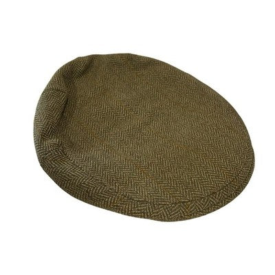 Vintage Herringbone Tweed Flat Cap Brown Green Check Size 56 Hand Tailored — view 1